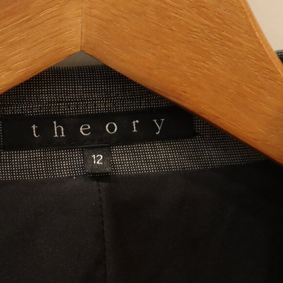THEORY womens blazer jacket wool black white tweed 12 business office classic - Picture 5 of 10